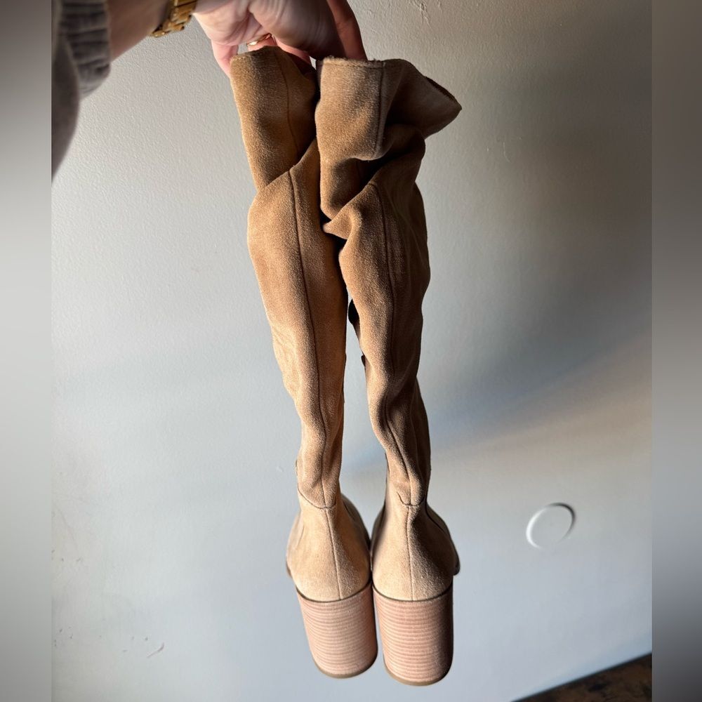 Steve Madden Haimi Tan Suede Slouchy Pointed Toe Boots - Picture 4 of 6